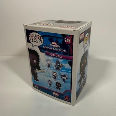 LOT 175: Four Marvel Funko Pops: Heimdall (245), Captain America (288), Thor (240), & X-Men Psylocke DORBZ (216)