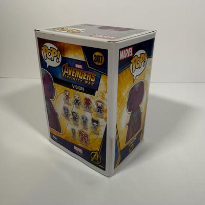 LOT 177: Four Marvel Funko Pops: Thor (286), Groot (293), Vision (307), & Gingerbread Iron Man MINI (140)