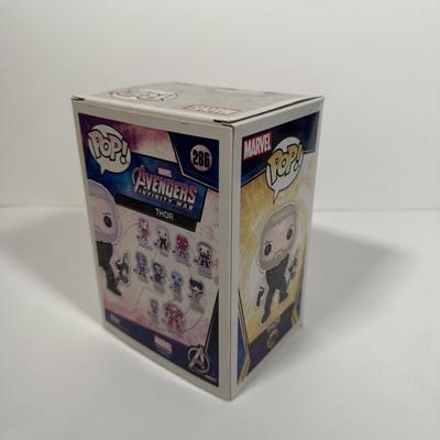 LOT 177: Four Marvel Funko Pops: Thor (286), Groot (293), Vision (307), & Gingerbread Iron Man MINI (140)
