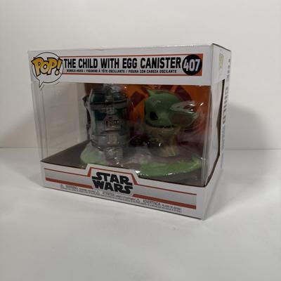 LOT 178: Two Star Wars Funko Pops: The Child with Egg Canister (407) & The Child with Cup (378)