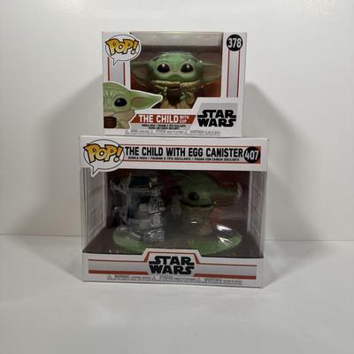 LOT 178: Two Star Wars Funko Pops: The Child with Egg Canister (407) & The Child with Cup (378)