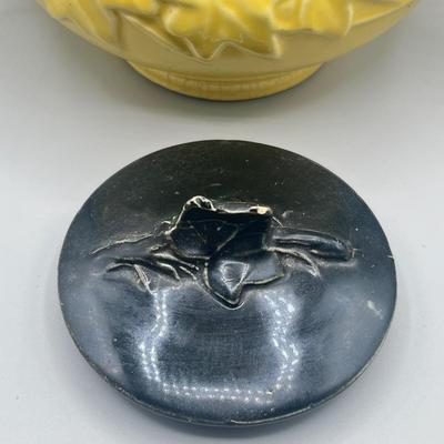 LOT 179: Vintage McCoy Ivy and Twig Teapot and Vintage Hand Painted "Mexico" Ceramic Planters