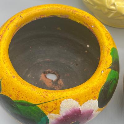 LOT 179: Vintage McCoy Ivy and Twig Teapot and Vintage Hand Painted "Mexico" Ceramic Planters