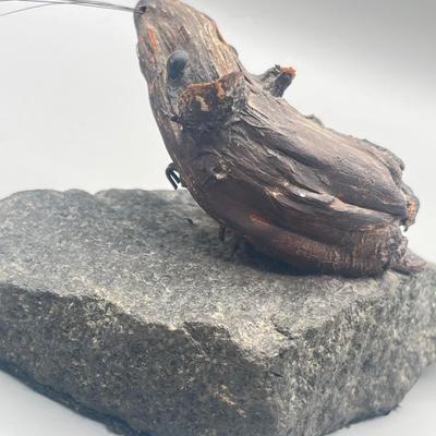 LOT 183: The Mouse and The House - Carved Wooden Mounted Mouse Statue and Heavy Ceramic House Statue