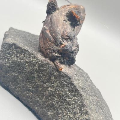 LOT 183: The Mouse and The House - Carved Wooden Mounted Mouse Statue and Heavy Ceramic House Statue