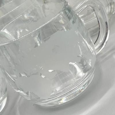 LOT 200: Vintage Nestle Nescafe Globe/Map Glassware Collection - Sugar Bowl, Creamer and Mugs