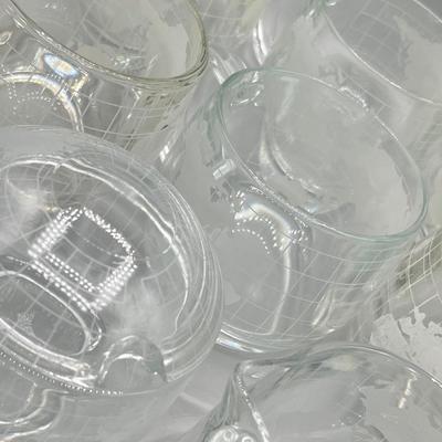 LOT 200: Vintage Nestle Nescafe Globe/Map Glassware Collection - Sugar Bowl, Creamer and Mugs