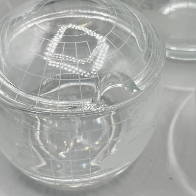 LOT 200: Vintage Nestle Nescafe Globe/Map Glassware Collection - Sugar Bowl, Creamer and Mugs