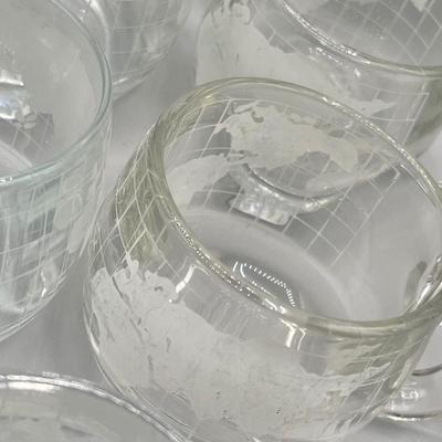 LOT 200: Vintage Nestle Nescafe Globe/Map Glassware Collection - Sugar Bowl, Creamer and Mugs