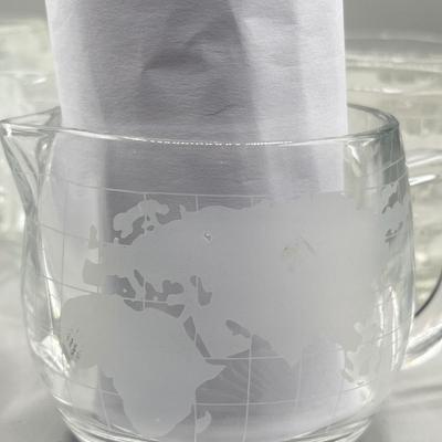 LOT 200: Vintage Nestle Nescafe Globe/Map Glassware Collection - Sugar Bowl, Creamer and Mugs