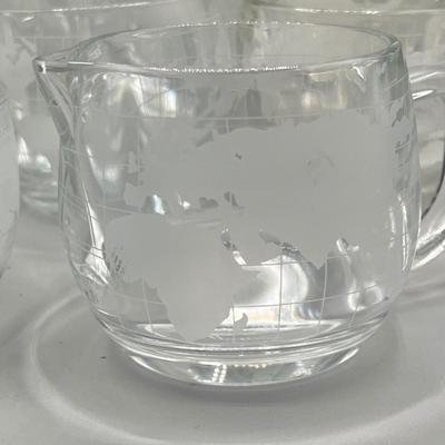 LOT 200: Vintage Nestle Nescafe Globe/Map Glassware Collection - Sugar Bowl, Creamer and Mugs