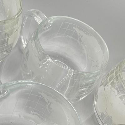 LOT 200: Vintage Nestle Nescafe Globe/Map Glassware Collection - Sugar Bowl, Creamer and Mugs
