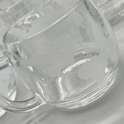 LOT 200: Vintage Nestle Nescafe Globe/Map Glassware Collection - Sugar Bowl, Creamer and Mugs