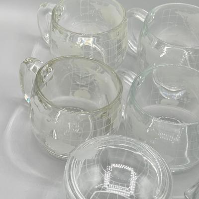 LOT 200: Vintage Nestle Nescafe Globe/Map Glassware Collection - Sugar Bowl, Creamer and Mugs