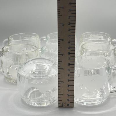 LOT 200: Vintage Nestle Nescafe Globe/Map Glassware Collection - Sugar Bowl, Creamer and Mugs