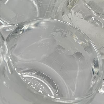 LOT 200: Vintage Nestle Nescafe Globe/Map Glassware Collection - Sugar Bowl, Creamer and Mugs