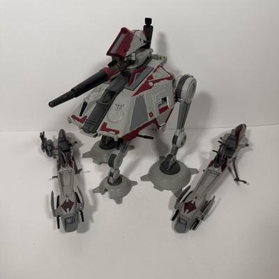LOT 204: Star Wars Vehicles = Prequels AT-AP Three-Legged Walker and Pieces from Speeder Bikes