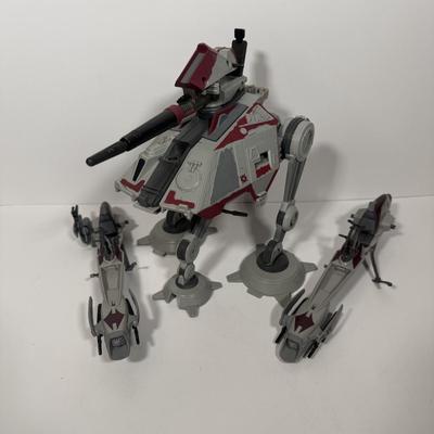 LOT 204: Star Wars Vehicles = Prequels AT-AP Three-Legged Walker and Pieces from Speeder Bikes
