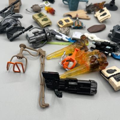 LOT 214: Star Wars Accessory Collection - 1990s Figures - Guns, Light Sabers, Clothes, Wepons and More
