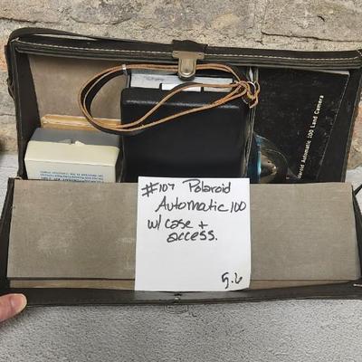 Sale Photo Thumbnail #958: Polaroid Automatic 100 with case and accessories.