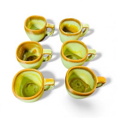 Frankoma Coffee Mugs set of 6 in Prairie Green Glaze - Mint Condition