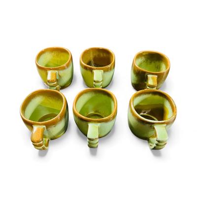 Frankoma Coffee Mugs set of 6 in Prairie Green Glaze - Mint Condition