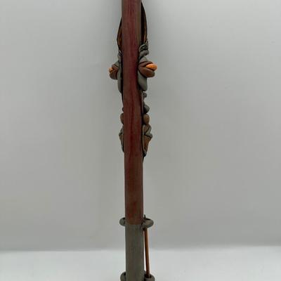 Handcrafted Tribal-Style Decorative Staff with Sculptural Faces