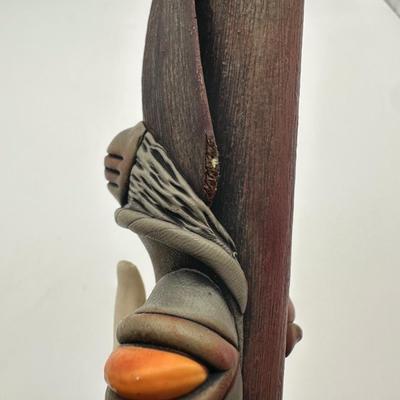 Handcrafted Tribal-Style Decorative Staff with Sculptural Faces