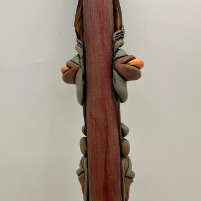 Handcrafted Tribal-Style Decorative Staff with Sculptural Faces