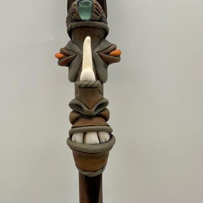 Handcrafted Tribal-Style Decorative Staff with Sculptural Faces