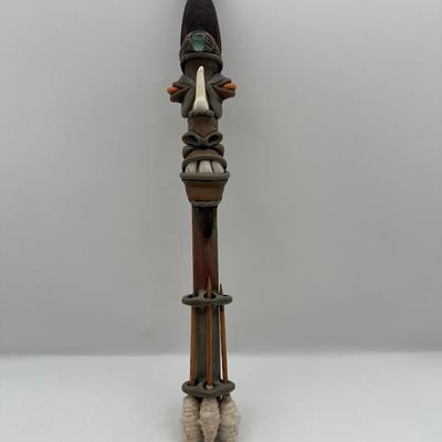 Handcrafted Tribal-Style Decorative Staff with Sculptural Faces