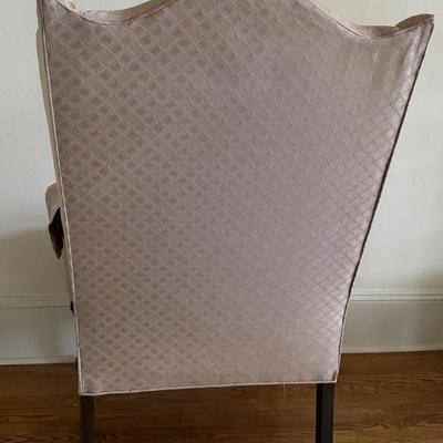 Two Drexel Queen Anne Style Upholstered Wingback Chairs (LR-MG)