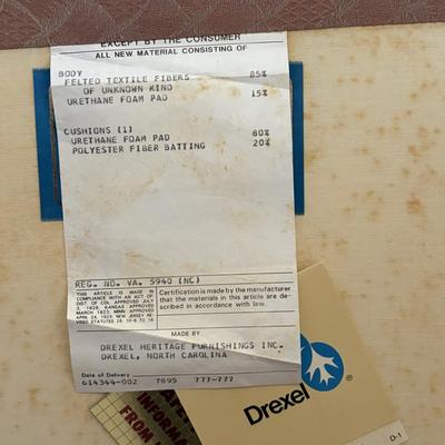 Two Drexel Queen Anne Style Upholstered Wingback Chairs (LR-MG)