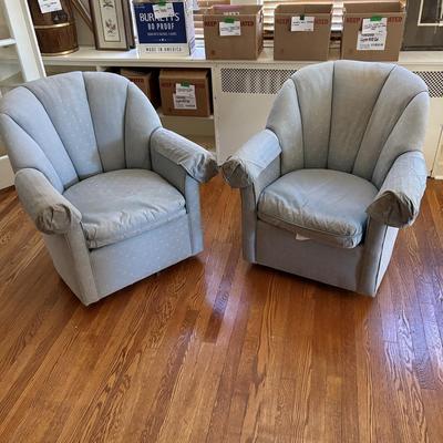 Two Vanguard Furniture Upholstered Swivel Chairs (LR-MG)