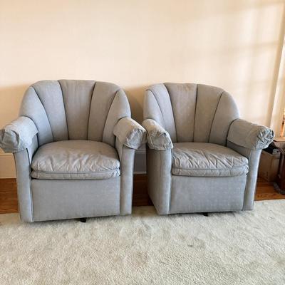 Two Vanguard Upholstered Swivel Chairs (LR-MG)
