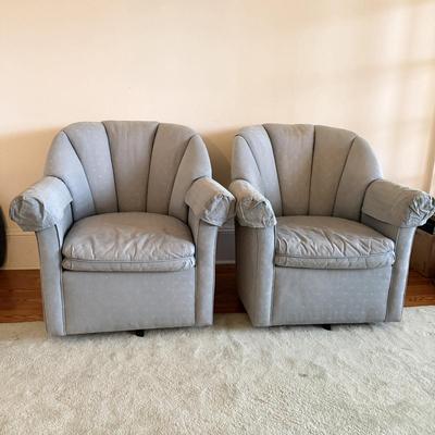 Two Vanguard Upholstered Swivel Chairs (LR-MG)