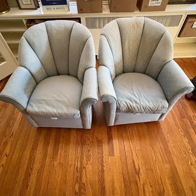 Two Vanguard Furniture Upholstered Swivel Chairs (LR-MG)