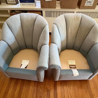 Two Vanguard Furniture Upholstered Swivel Chairs (LR-MG)