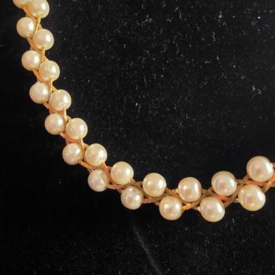 Vintage Triple Strand Faux Pearl Choker Necklace - Gold Tone Filigree Clasp