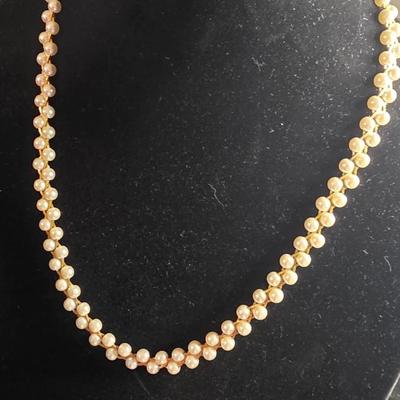 Vintage Triple Strand Faux Pearl Choker Necklace - Gold Tone Filigree Clasp