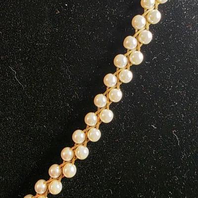 Vintage Triple Strand Faux Pearl Choker Necklace - Gold Tone Filigree Clasp