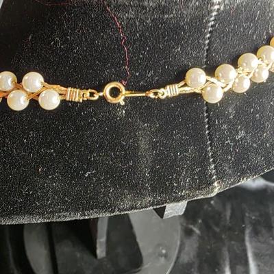 Vintage Triple Strand Faux Pearl Choker Necklace - Gold Tone Filigree Clasp
