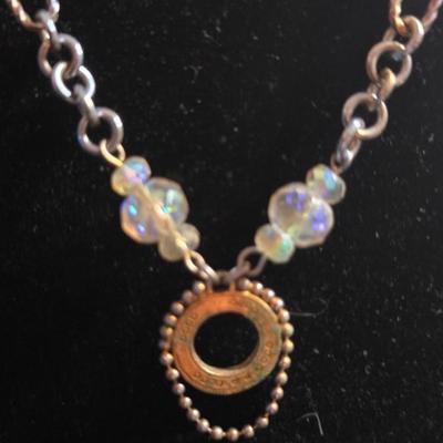 Vintage Aurora Borealis Crystal Station Necklace - Silver Tone Chain with AB Rhinestone Accents