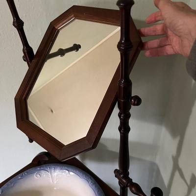 Victorian Style Wooden Washstand w/ Ironstone Wash Basin & Pitcher (B3-RG)