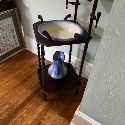 Victorian Style Wooden Washstand w/ Ironstone Wash Basin & Pitcher (B3-RG)