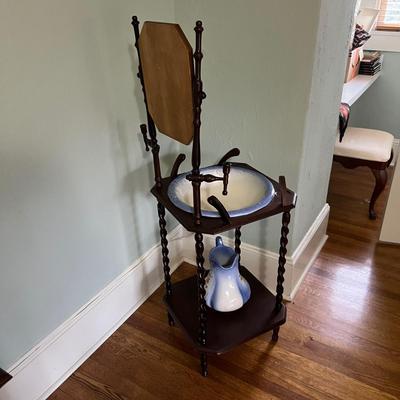 Victorian Style Wooden Washstand w/ Ironstone Wash Basin & Pitcher (B3-RG)