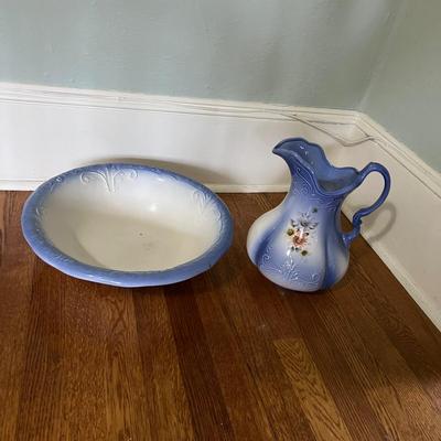 Victorian Style Wooden Washstand w/ Ironstone Wash Basin & Pitcher (B3-RG)