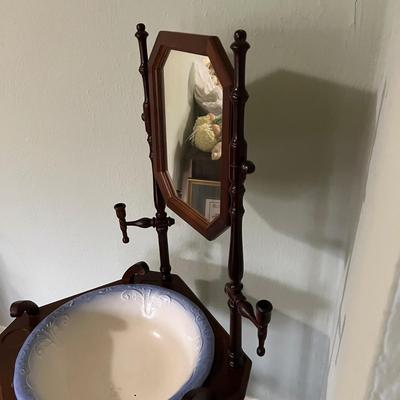 Victorian Style Wooden Washstand w/ Ironstone Wash Basin & Pitcher (B3-RG)