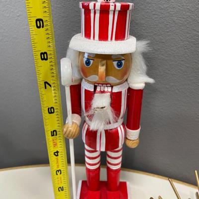 Gold ornaments and red nutcracker