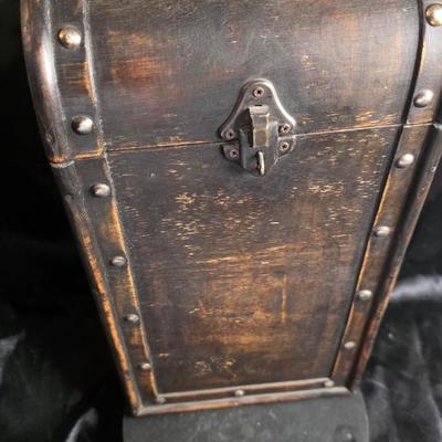 Vintage Rustic Wooden Treasure Chest Box with Ornate Metal Handle & Old-World Hardware – Tall Decorative Storage Trunk